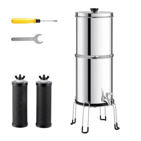 Gravity-fed Water Filter System, 2.25G 304 Stainless-Steel Countertop Water Filtration System, Reduces Lead and up to 99% of Chlorine (Water Purification Bucket Capacity: 2.25 gal, Filter Cartridge Material: Activated Carbon + Ultrafiltration Membrane Filter Cartridge)